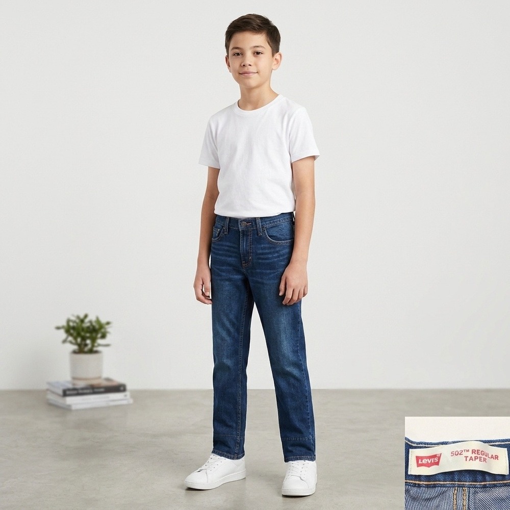 Levi's 502 Regular Taper Jeans Boys Size 14 Dark Wash Blue Stretch Denim